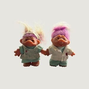 Vintage 2001 Russ Berrie Troll Dolls Nurse and Doctor Medical Set Purple Hair